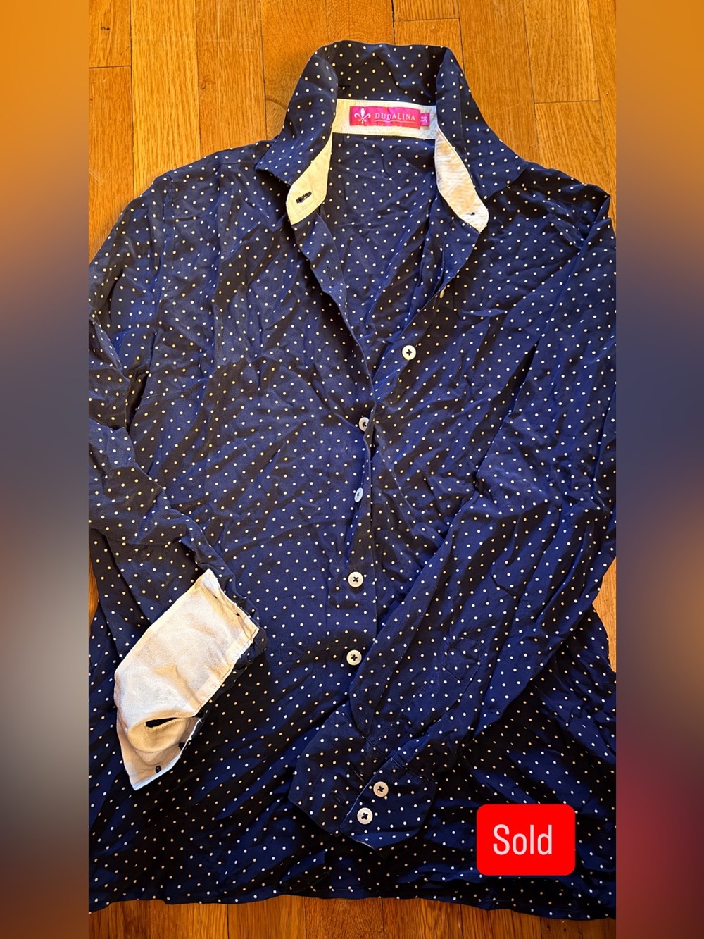 Women’s Navy Polka Dot Button-Up Shirt